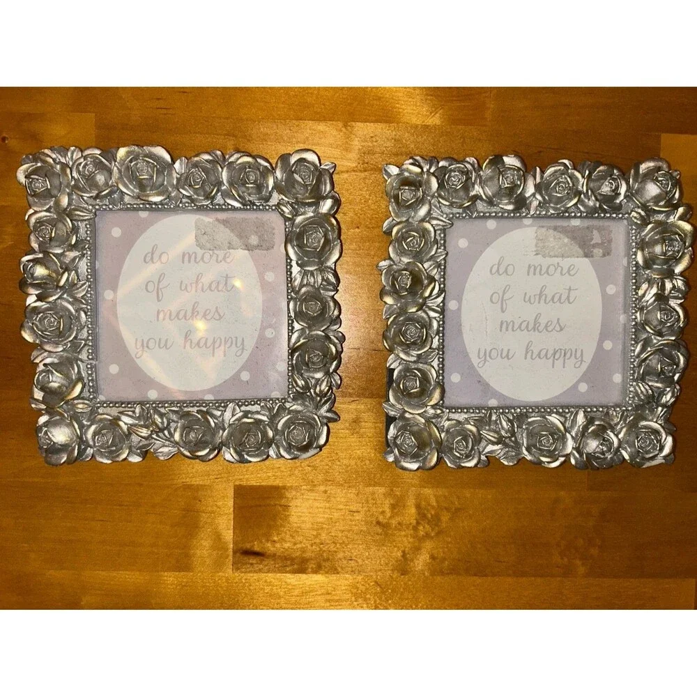Set Of Silver 3D Rose 4x4 Picture Frames